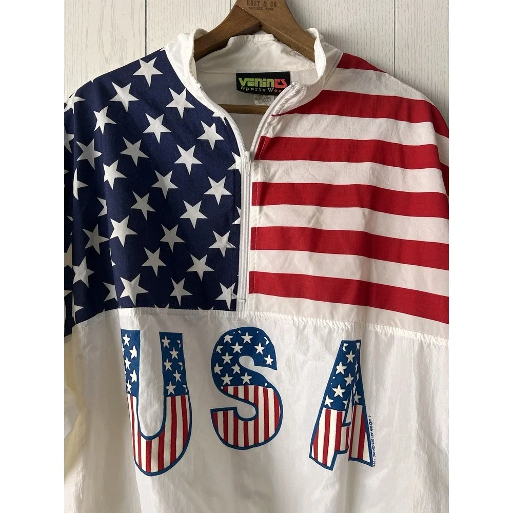 Vintage 90's USA Pullover Mens XL Flag Vinini's Sport Windbreaker Surf STYLE